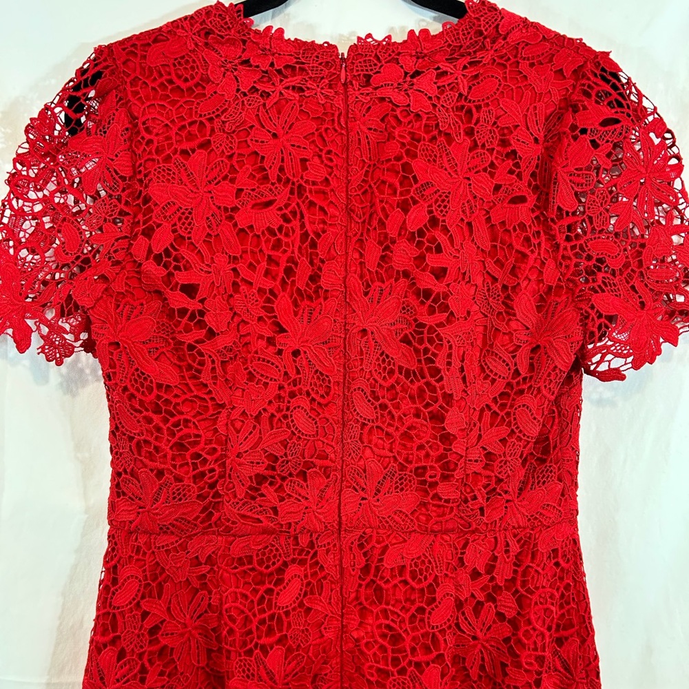 White House Black Market Red Lace V-neck Short Sleeve‎ Knee Length Small Dress - Picture 5 of 12